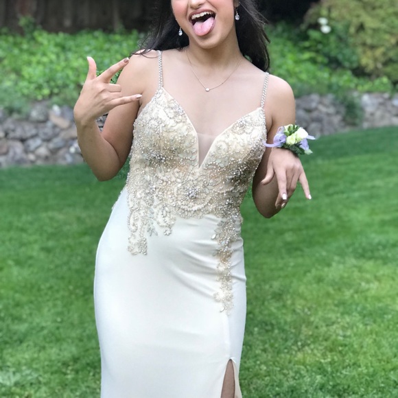 Lulus enchantment champagne beaded maxi dress - Picture 7 of 7